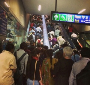 Thousands of commuters using the escalator at the station